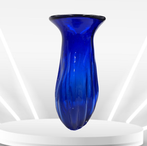 👣4/$20. Cavalier Cobalt Blue Glass Vase  Controlled Bubble - Picture 3 of 5
